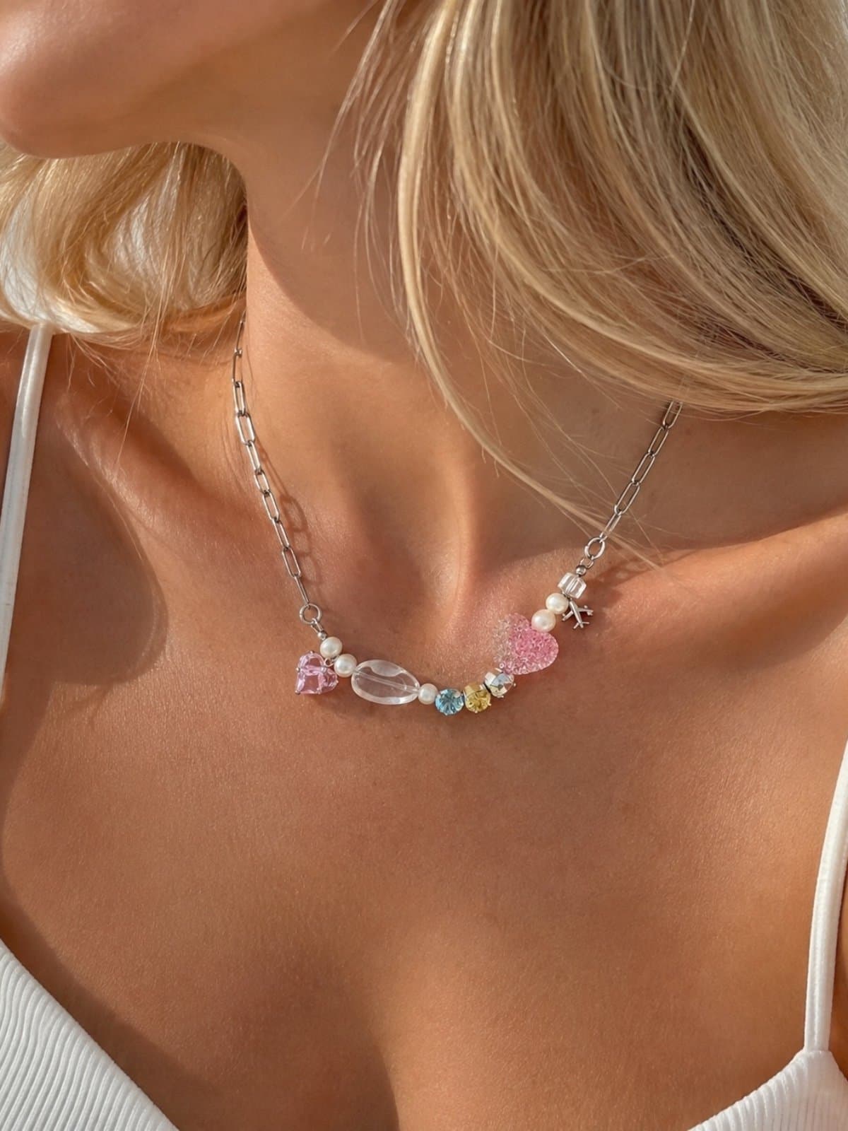 Колье ручной работы с натуральным жемчугом и Swarovski "Pink Dream" 1